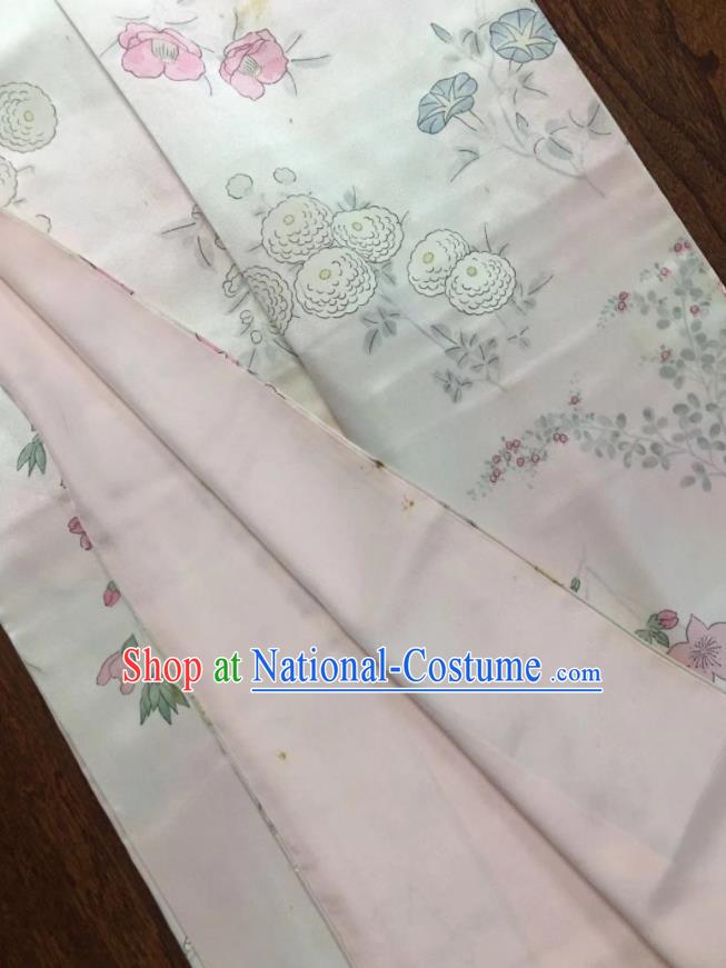 Japan Young Woman Garment Costume Traditional Silk Yukata Dress Classical Flowers Pattern Kimono Clothing