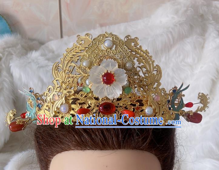 China Ancient Drama The Sword and the Brocade Headdress Ming Dynasty Noble Woman Hair Crown and Hairpins Traditional Wedding Hair Accessories