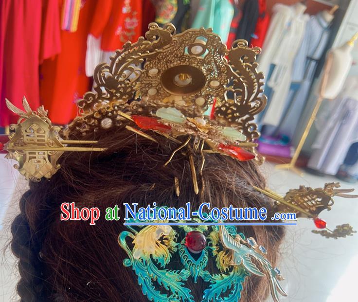 China Ancient Drama The Sword and the Brocade Headdress Ming Dynasty Noble Woman Hair Crown and Hairpins Traditional Wedding Hair Accessories