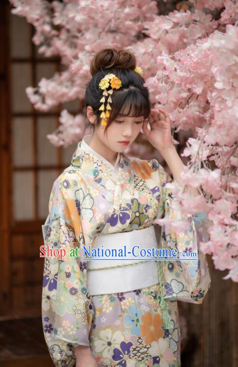 Japan Hanabi Taikai Printing Sakura Yukata Dress Young Lady Kimono Traditional Summer Festival Garment Costume