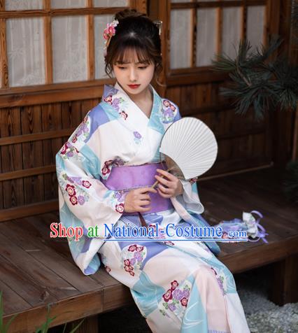 Japan Young Lady Fashion Garment Traditional Photography Kimono Costume Summer Festival Printing Sakura Yukata Dress