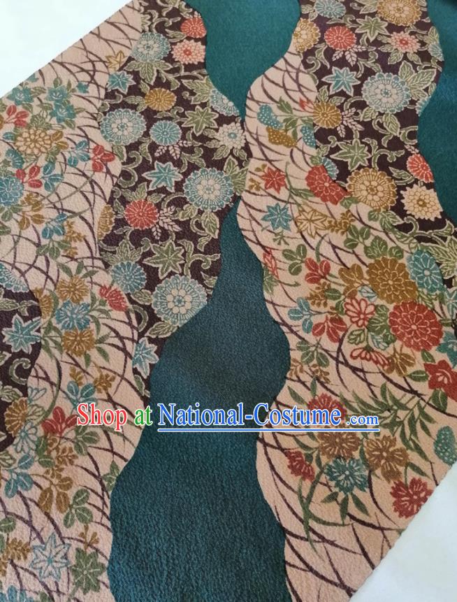 Japanese Kimono Dress Corset Accessories Traditional Yukata Belt Green Silk Fabric Classical Chrysanthemum Pattern Waistband Brocade Material