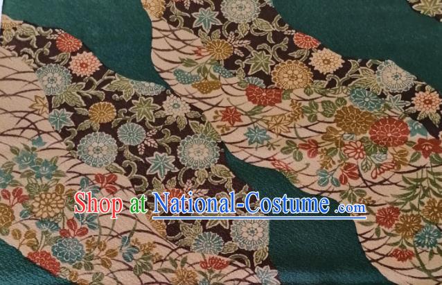 Japanese Kimono Dress Corset Accessories Traditional Yukata Belt Green Silk Fabric Classical Chrysanthemum Pattern Waistband Brocade Material