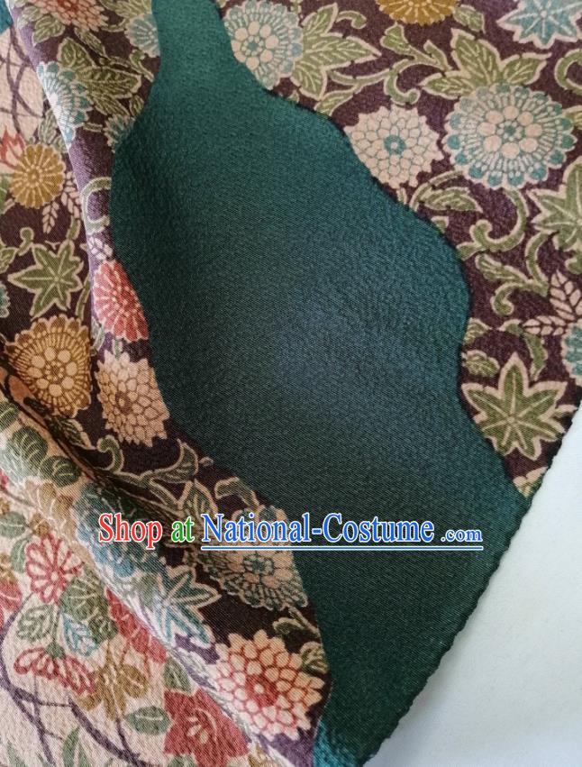 Japanese Kimono Dress Corset Accessories Traditional Yukata Belt Green Silk Fabric Classical Chrysanthemum Pattern Waistband Brocade Material