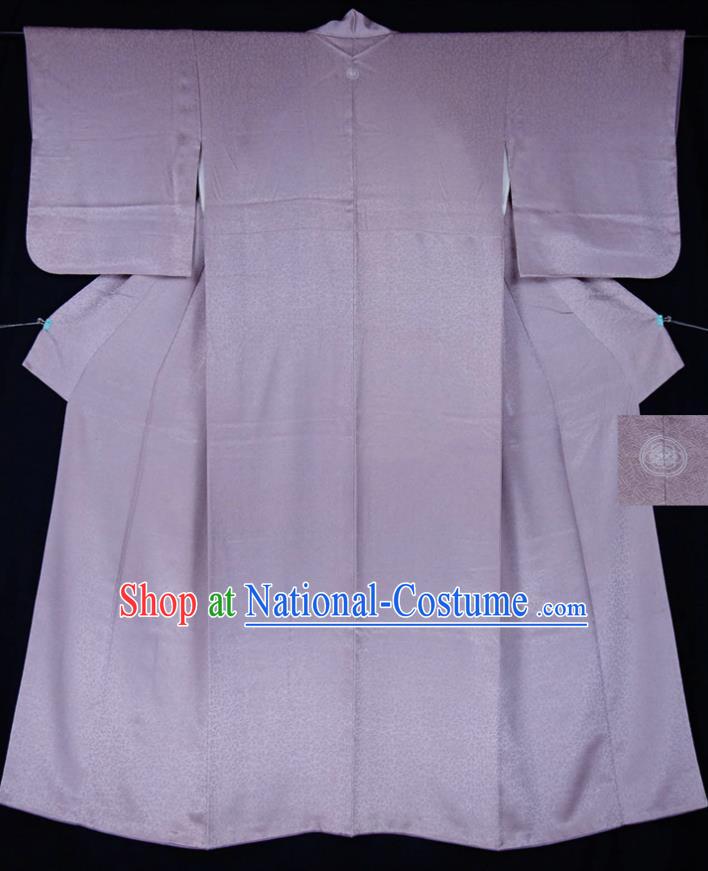 Japan Traditional Lilac Silk Yukata Dress Classical Pattern Iromuji Kimono Clothing Elderly Woman Garment Costume