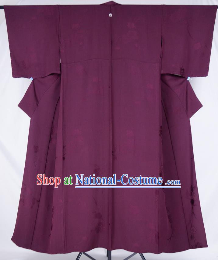 Japan Court Woman Garment Costume Traditional Purple Yukata Dress Classical Plum Blossom Pattern Iromuji Kimono Clothing