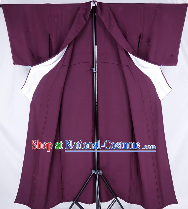 Japan Court Woman Garment Costume Traditional Purple Yukata Dress Classical Plum Blossom Pattern Iromuji Kimono Clothing