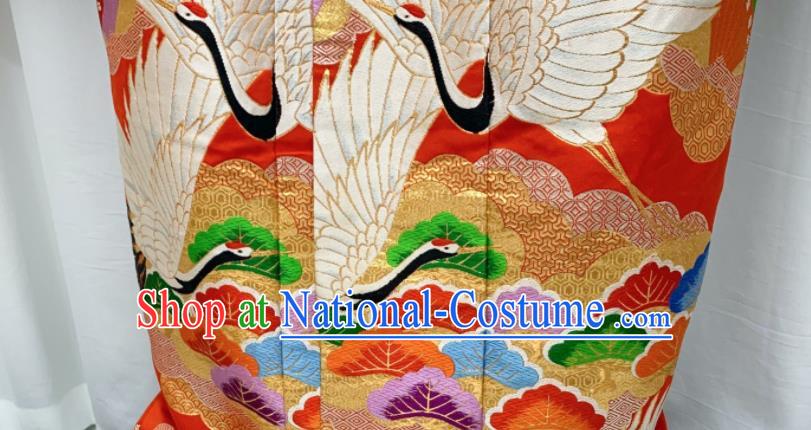 Japan Wedding Bride Garment Costume Traditional Court Empress Yukata Dress Classical Cranes Pattern Red Uchikake Kimono Clothing