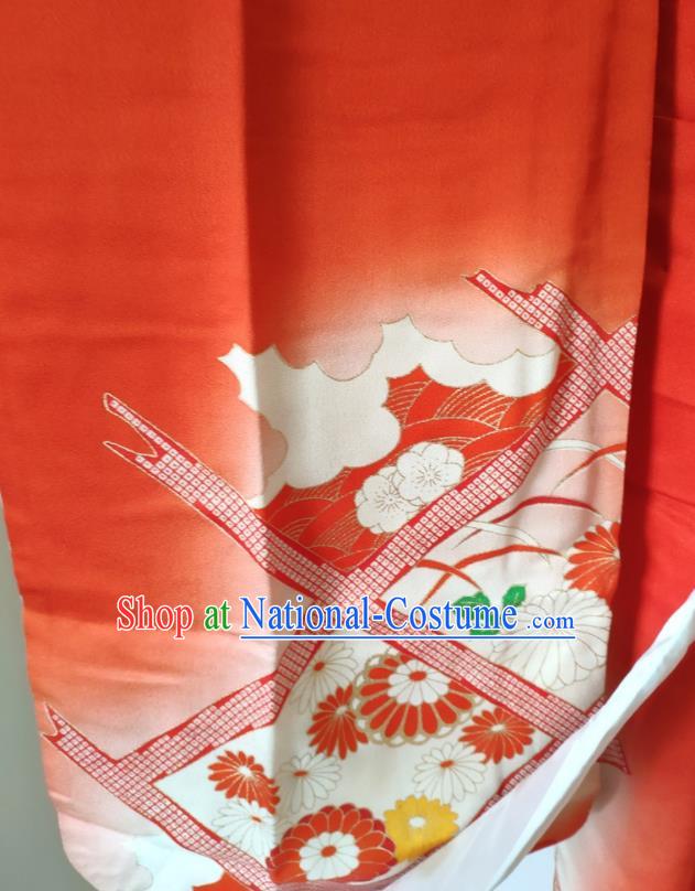 Japan Traditional Chrysanthemum Fan Pattern Red Yukata Dress Ancient Princess Clothing Festival Girl Kimono Costume