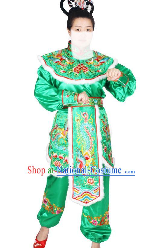 Chinese Peking Opera Female General Green Uniforms Traditional Opera Hua Mulan Clothing Beijing Opera Swordswoman Garment Costumes