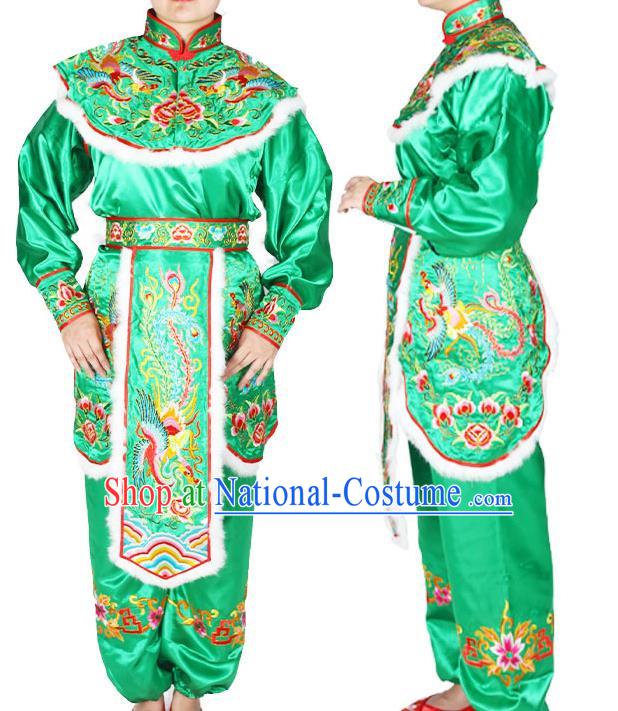 Chinese Peking Opera Female General Green Uniforms Traditional Opera Hua Mulan Clothing Beijing Opera Swordswoman Garment Costumes