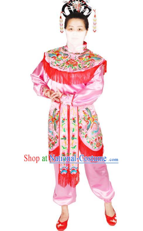 Chinese Peking Opera Female Warrior Pink Uniforms Traditional Opera Woman Soldier Clothing Beijing Opera Heroine Garment Costumes