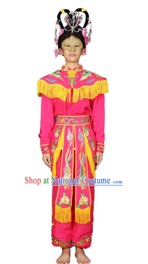 Chinese Traditional Drum Dance Clothing Chaoshan Spring Festival Parade Garment Costumes Peking Opera Female Swordsman Rosy Uniforms