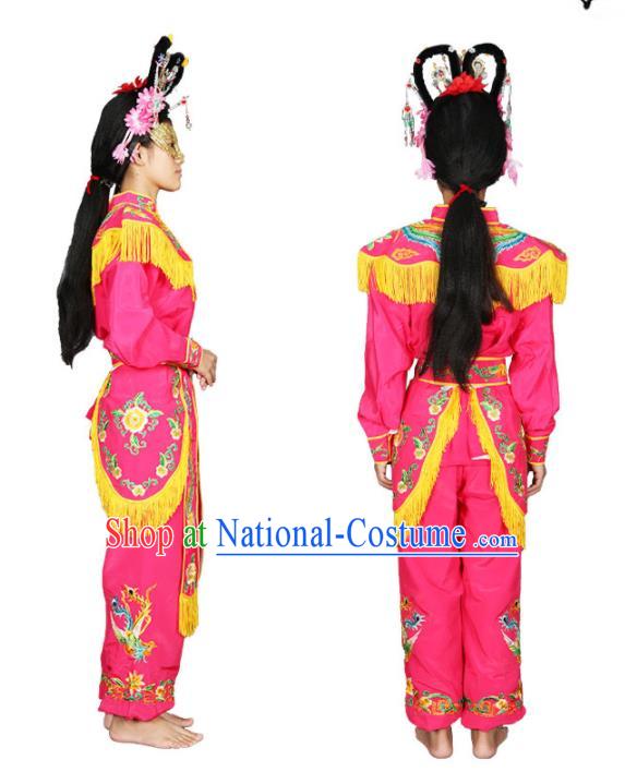 Chinese Traditional Drum Dance Clothing Chaoshan Spring Festival Parade Garment Costumes Peking Opera Female Swordsman Rosy Uniforms