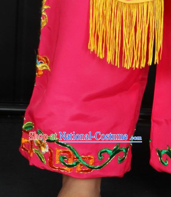 Chinese Traditional Drum Dance Clothing Chaoshan Spring Festival Parade Garment Costumes Peking Opera Female Swordsman Rosy Uniforms