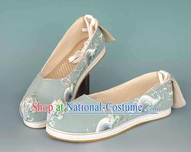 China Ancient Princess Shoes Traditional Hanfu Shoes Green Embroidered Shoes Handmade Cloth Shoes