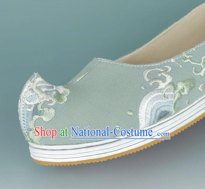 China Ancient Princess Shoes Traditional Hanfu Shoes Green Embroidered Shoes Handmade Cloth Shoes