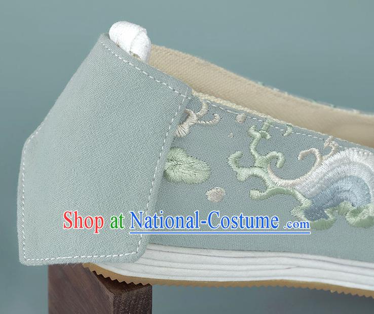 China Ancient Princess Shoes Traditional Hanfu Shoes Green Embroidered Shoes Handmade Cloth Shoes