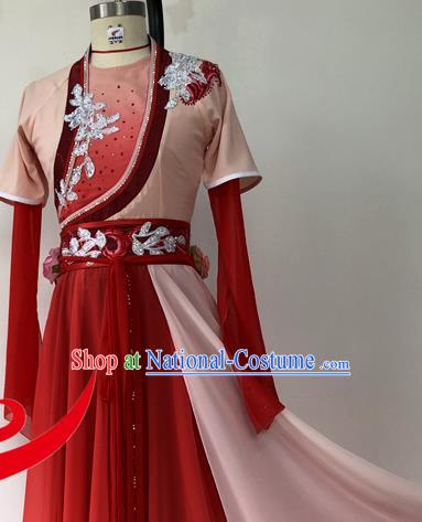 Chinese Woman Stage Performance Red Dress Outfits Hanfu Beauty Dance Luo Fu Clothing Classical Dance Garment Costumes