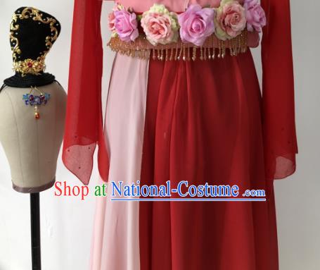 Chinese Woman Stage Performance Red Dress Outfits Hanfu Beauty Dance Luo Fu Clothing Classical Dance Garment Costumes