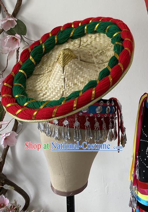 Top China Dai Nationality Peacock Dance Bamboo Hat Ethnic Folk Dance Headdress Yunnan Minority Performance Hair Accessories