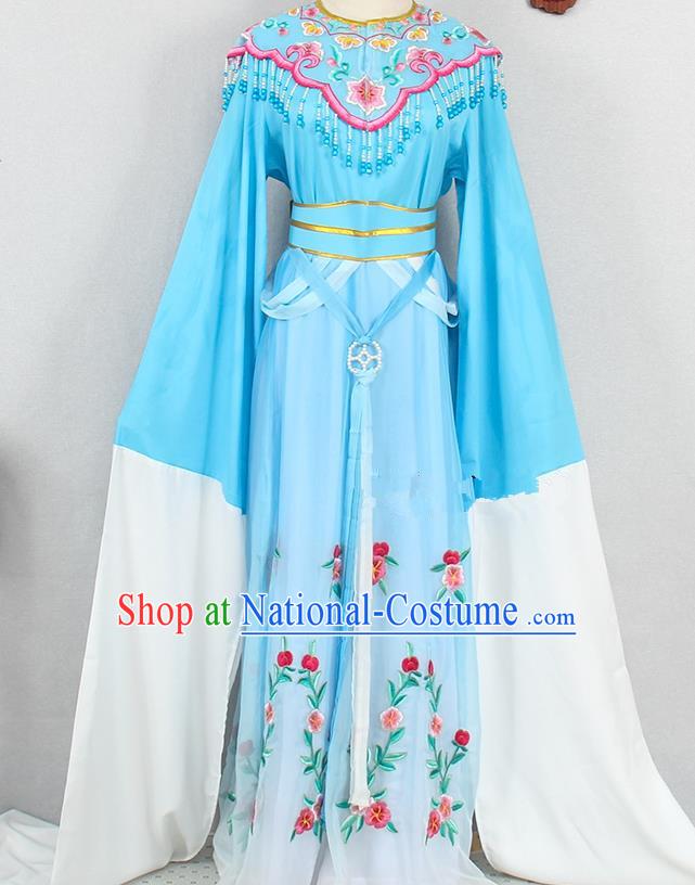 Chinese Ancient Noble Lady Garment Costumes Traditional Fujian Opera Princess Blue Dress Outfits Peking Opera Diva Clothing