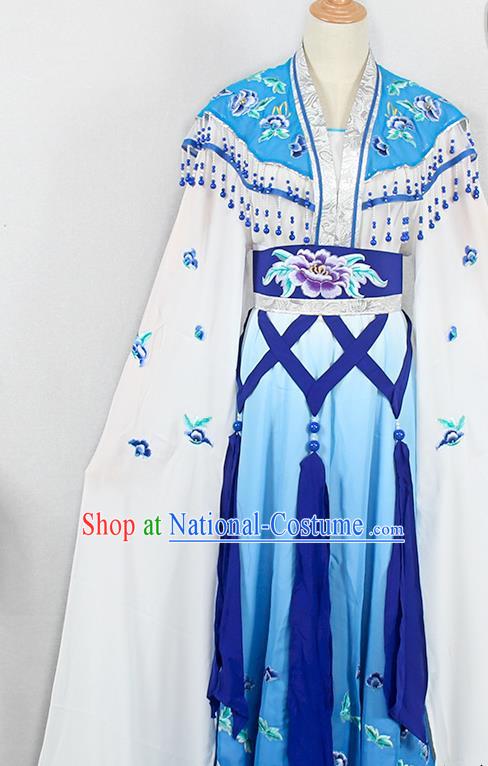 Chinese Ancient Young Beauty Garment Costumes Traditional Hainan Opera Diva Blue Dress Outfits Peking Opera Princess Clothing