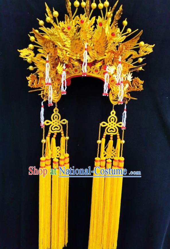 China Ancient Empress Hair Accessories Peking Opera Hua Tan Golden Phoenix Coronet Beijing Opera Diva Headdress