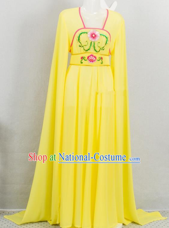 Chinese Peking Opera Young Lady Clothing Ancient Servant Girl Garment Costumes Traditional Huangmei Opera Actress Yellow Dress