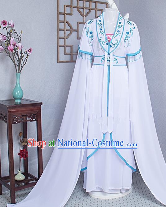 Chinese Traditional Huangmei Opera Garment Costume Beijing Opera Diva Clothing Ancient Fairy Water Sleeve White Dress Outfits