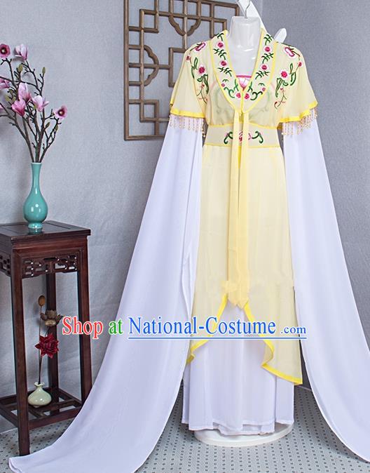 Chinese Beijing Opera Hua Tan Clothing Ancient Noble Lady Light Yellow Dress Outfits Traditional Huangmei Opera Actress Garment Costume