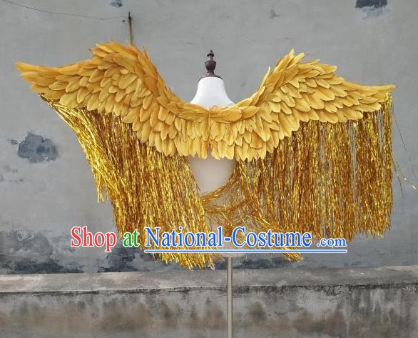 Custom Cosplay Angel Golden Feather Wings Halloween Fancy Ball Tassel Props Carnival Catwalks Show Accessories Miami Parade Decorations