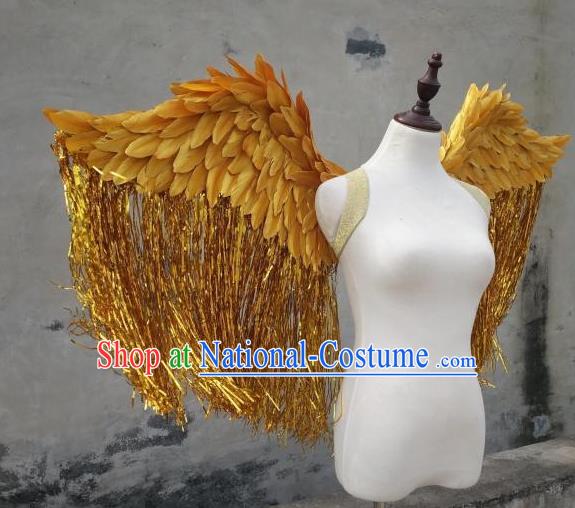 Custom Cosplay Angel Golden Feather Wings Halloween Fancy Ball Tassel Props Carnival Catwalks Show Accessories Miami Parade Decorations