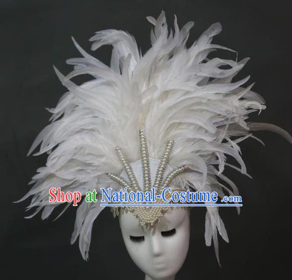 Top Miami Catwalks Headdress Stage Show White Feathers Royal Crown Samba Dance Giant Headpiece Brazilian Carnival Hair Accessories