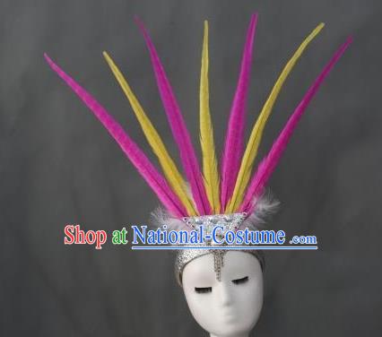 Top Stage Show Colorful Feathers Royal Crown Samba Dance Giant Headpiece Brazilian Carnival Hair Accessories Miami Catwalks Headdress