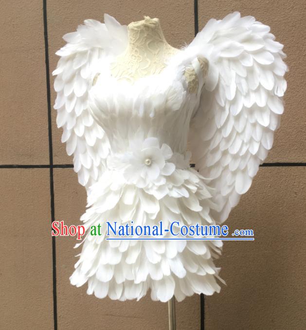 Top Miami Catwalks White Feather Dress with Wings Stage Show Costumes Samba Dance Clothing Brazilian Carnival Garments