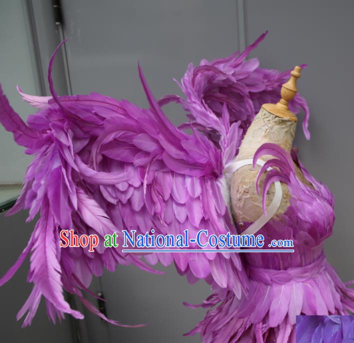 Top Miami Catwalks Costumes Stage Show Clothing Brazilian Carnival Garments Samba Dance Purple Feather Dress with Wings