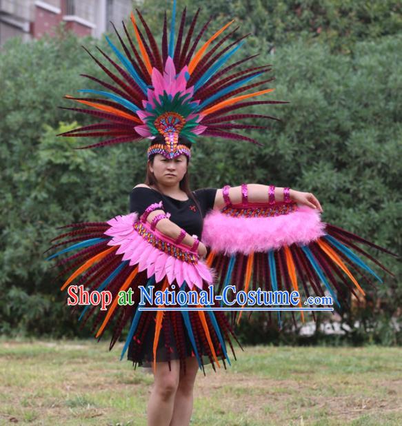 Top Samba Dance Clothing Brazilian Carnival Feather Sleeve Accessories and Hair Crown Stage Show Headdress Miami Catwalks Outfits