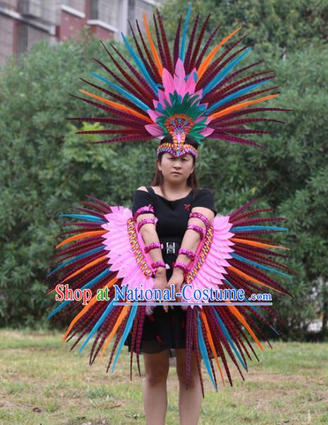 Top Samba Dance Clothing Brazilian Carnival Feather Sleeve Accessories and Hair Crown Stage Show Headdress Miami Catwalks Outfits