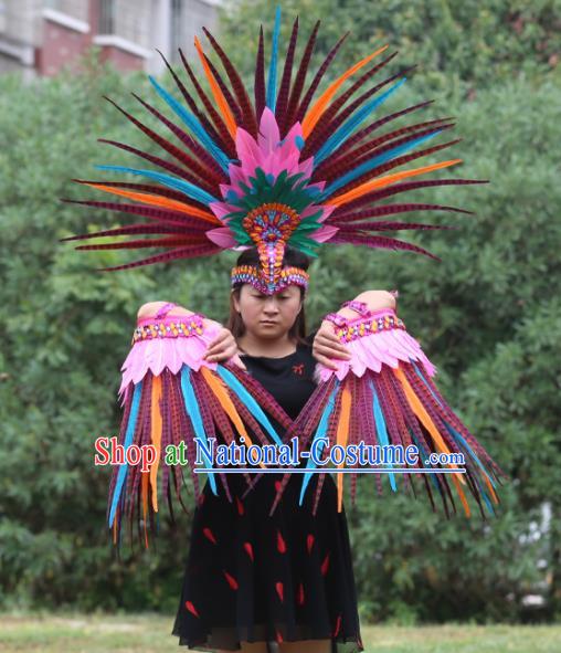 Top Samba Dance Clothing Brazilian Carnival Feather Sleeve Accessories and Hair Crown Stage Show Headdress Miami Catwalks Outfits