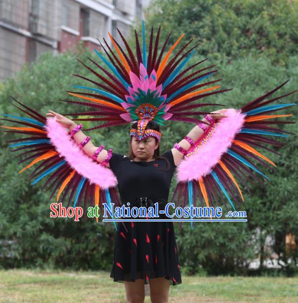 Top Samba Dance Clothing Brazilian Carnival Feather Sleeve Accessories and Hair Crown Stage Show Headdress Miami Catwalks Outfits