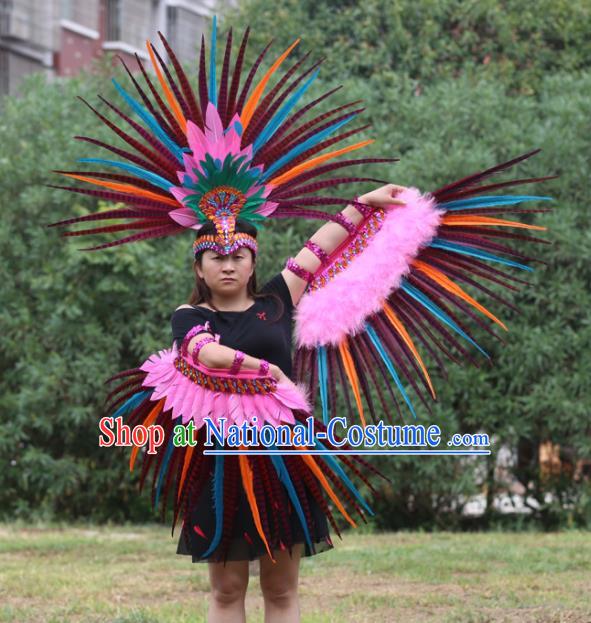 Top Samba Dance Clothing Brazilian Carnival Feather Sleeve Accessories and Hair Crown Stage Show Headdress Miami Catwalks Outfits