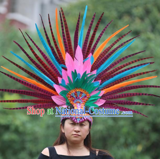 Top Samba Dance Clothing Brazilian Carnival Feather Sleeve Accessories and Hair Crown Stage Show Headdress Miami Catwalks Outfits