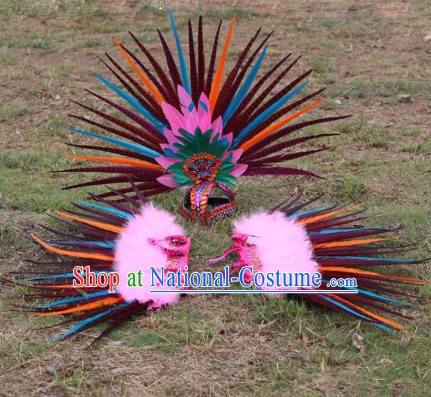 Top Samba Dance Clothing Brazilian Carnival Feather Sleeve Accessories and Hair Crown Stage Show Headdress Miami Catwalks Outfits