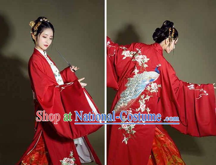 China Ancient Nobility Woman Costumes Ming Dynasty Imperial Concubine Historical Clothing Traditional Wedding Embroidered Hanfu Dress Garments