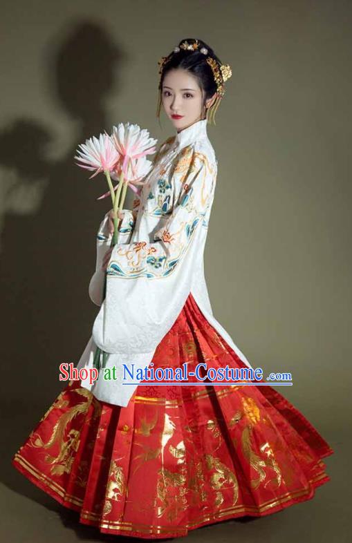 China Ancient Nobility Woman Costumes Ming Dynasty Imperial Concubine Historical Clothing Traditional Wedding Embroidered Hanfu Dress Garments