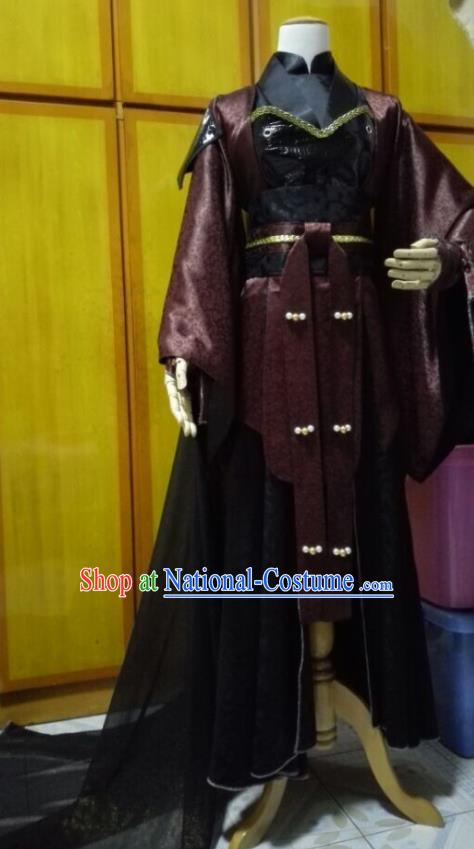 Chinese Traditional Cosplay Swordsman Clothing Puppet Show Yi Wuxin Garment Costumes Ancient Young Knight Dark Red Robe Uniforms