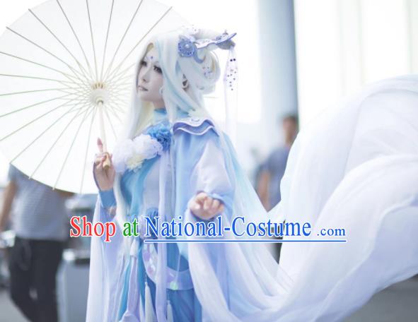 China Cosplay Princess Blue Dress Outfits Traditional Puppet Show Jin Yanxia Garment Costumes Ancient Imperial Concubine Clothing