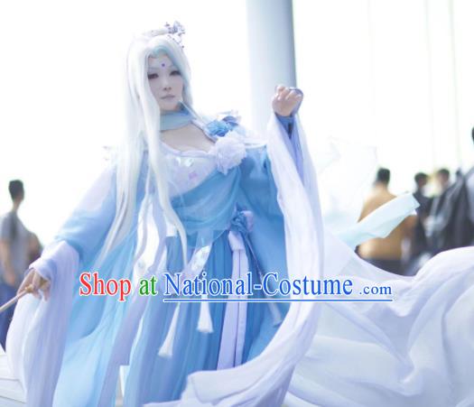 China Cosplay Princess Blue Dress Outfits Traditional Puppet Show Jin Yanxia Garment Costumes Ancient Imperial Concubine Clothing