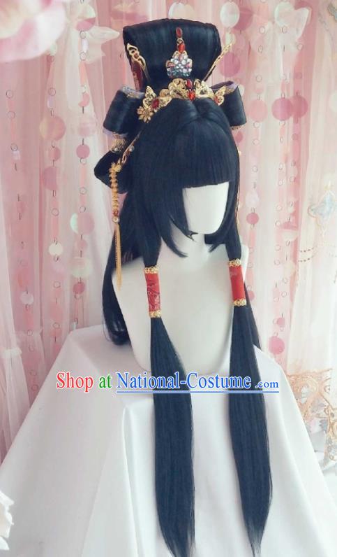 Chinese Traditional Puppet Show Feng Cailing Hairpieces Cosplay Goddess Hair Accessories Ancient Fairy Princess Wigs and Hair Crown Headwear